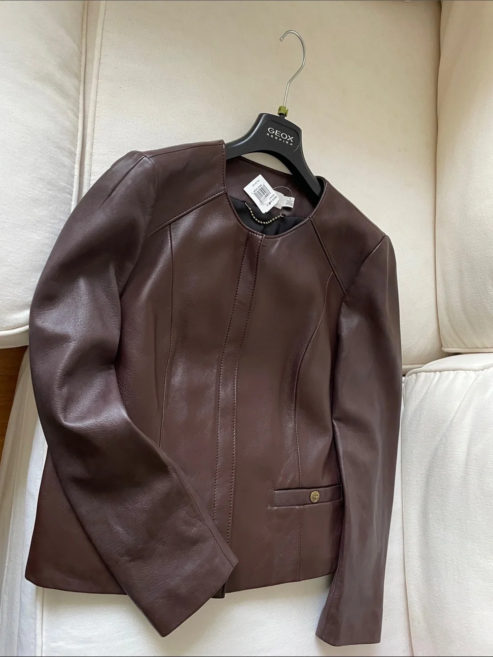 Coach Women's Dark Brown Collarless Leather Jacket